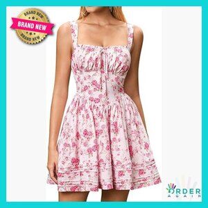 Square Neck Corset Mini Sundress A-Line Flowy Boho Chic Summer Party Dress